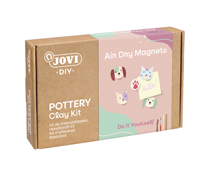 Jovi DIY Töpferset Wandregal – Modelliermasse-Set – 500 g – lufthärtend, 8 × 15 ml Gouache-Temperafarben