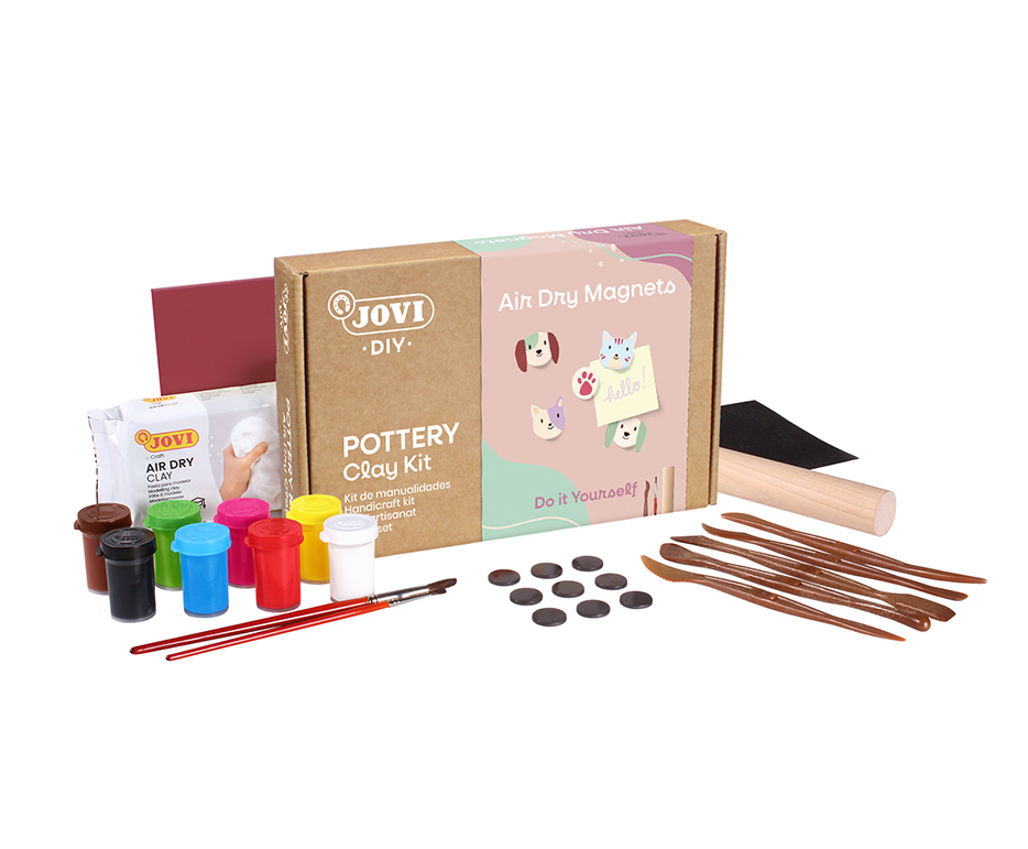 Jovi DIY Töpferset Wandregal – Modelliermasse-Set – 500 g – lufthärtend, 8 × 15 ml Gouache-Temperafarben