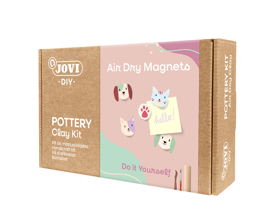 Jovi DIY Töpferset Wandregal – Modelliermasse-Set – 500 g – lufthärtend, 8 × 15 ml Gouache-Temperafarben