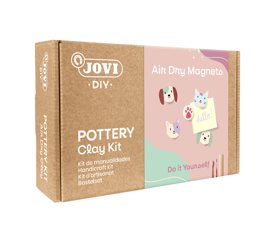 Jovi DIY Töpferset Wandregal – Modelliermasse-Set – 500 g – lufthärtend, 8 × 15 ml Gouache-Temperafarben