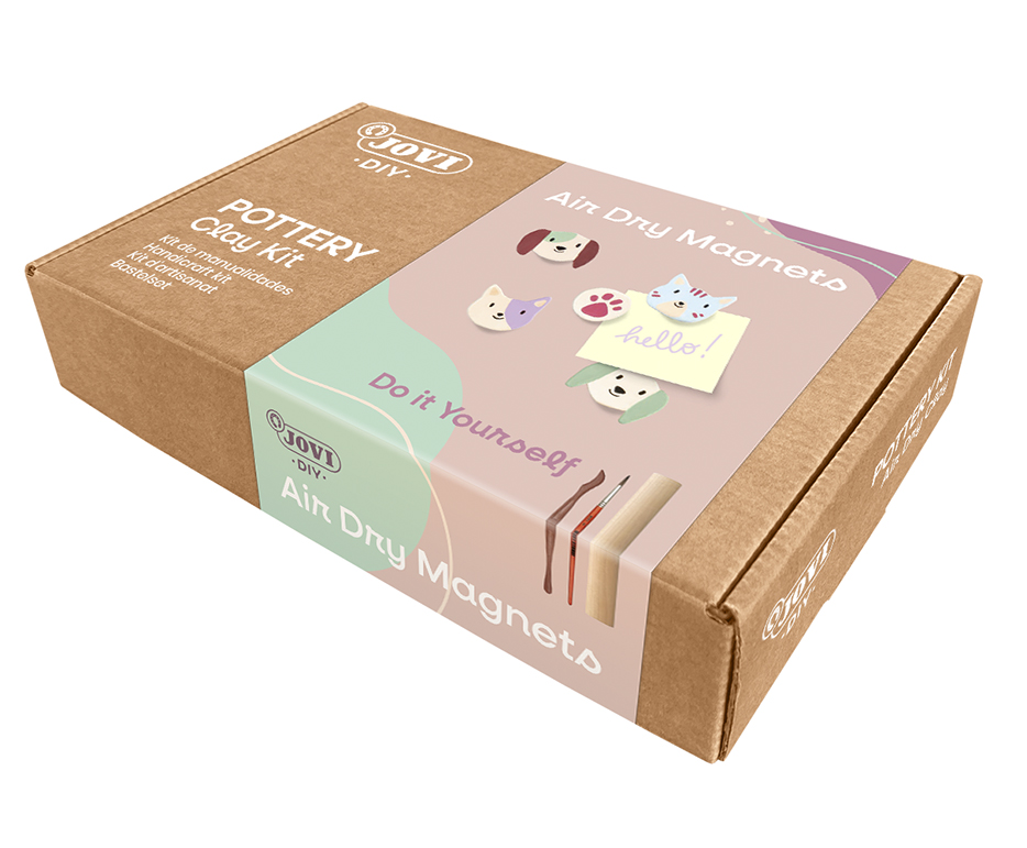 Jovi DIY Töpferset Wandregal – Modelliermasse-Set – 500 g – lufthärtend, 8 × 15 ml Gouache-Temperafarben