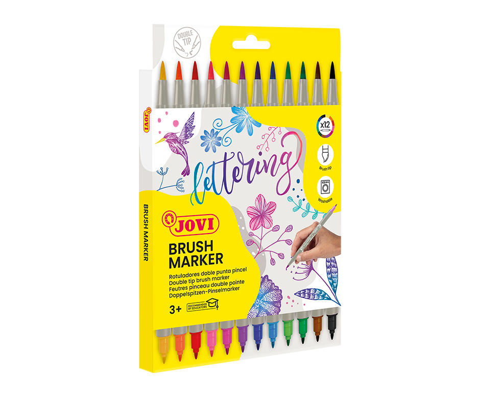 Jovi Double Brush Marker Pinselstifte – Pinselspitze, 4,5 mm, wasservermalbar, 12 Farben