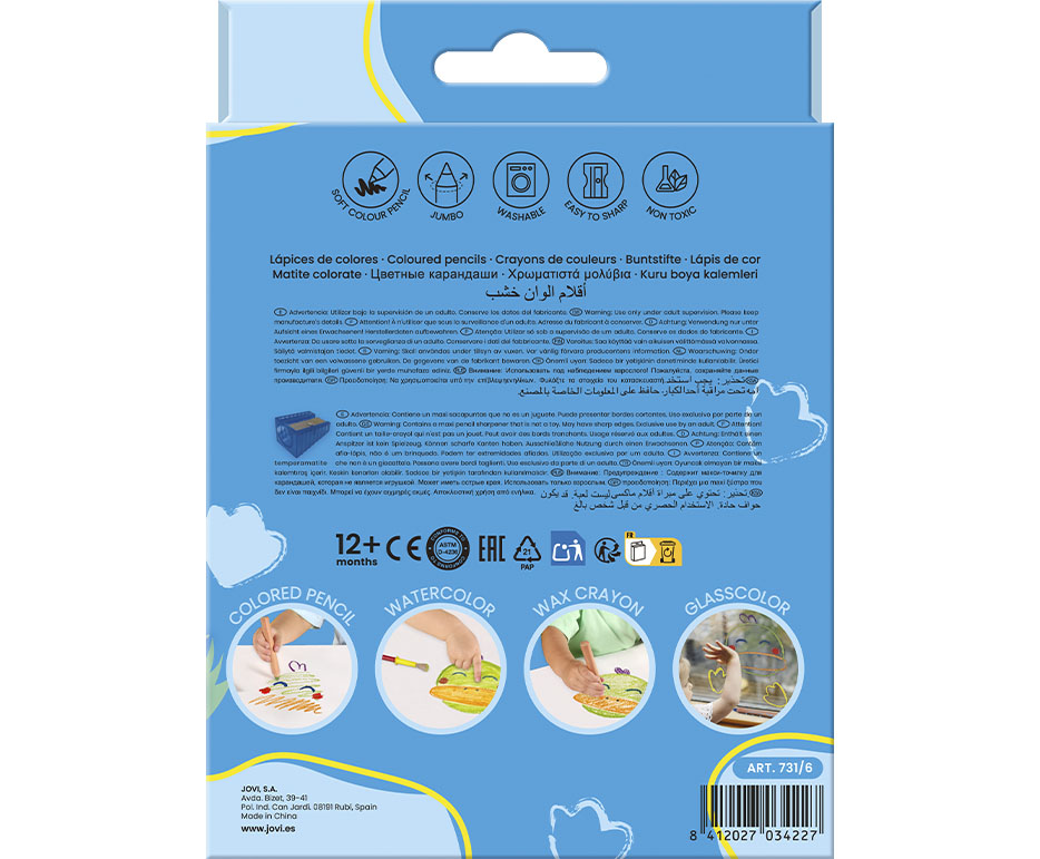 Jovi My First Colored Pencil 6er Set – 6 Farben, Etui, mit Spitzer