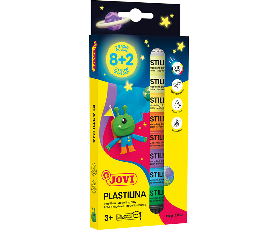 Jovi Knetmasse (weich), Plastilina, Mehrfarbig, Neon, phosphoreszierend, 10 Stk. à 15 g
