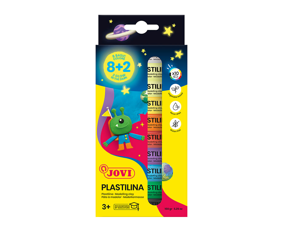 Jovi Knetmasse (weich), Plastilina, Mehrfarbig, Neon, phosphoreszierend, 10 Stk. à 15 g