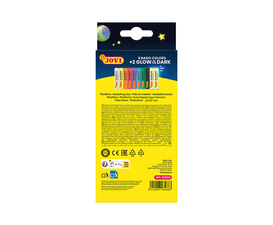 Jovi Knetmasse (weich), Plastilina, Mehrfarbig, Neon, phosphoreszierend, 10 Stk. à 15 g
