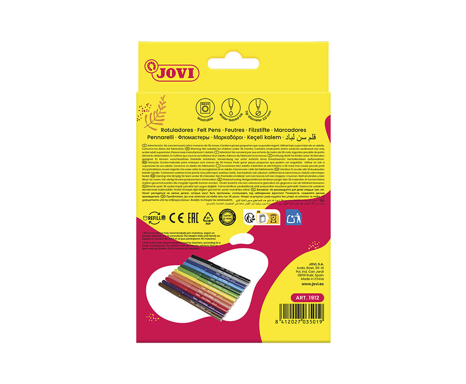Jovi Filzstifte Fine Tip – Rundspitze, 2 mm, 12 Farben