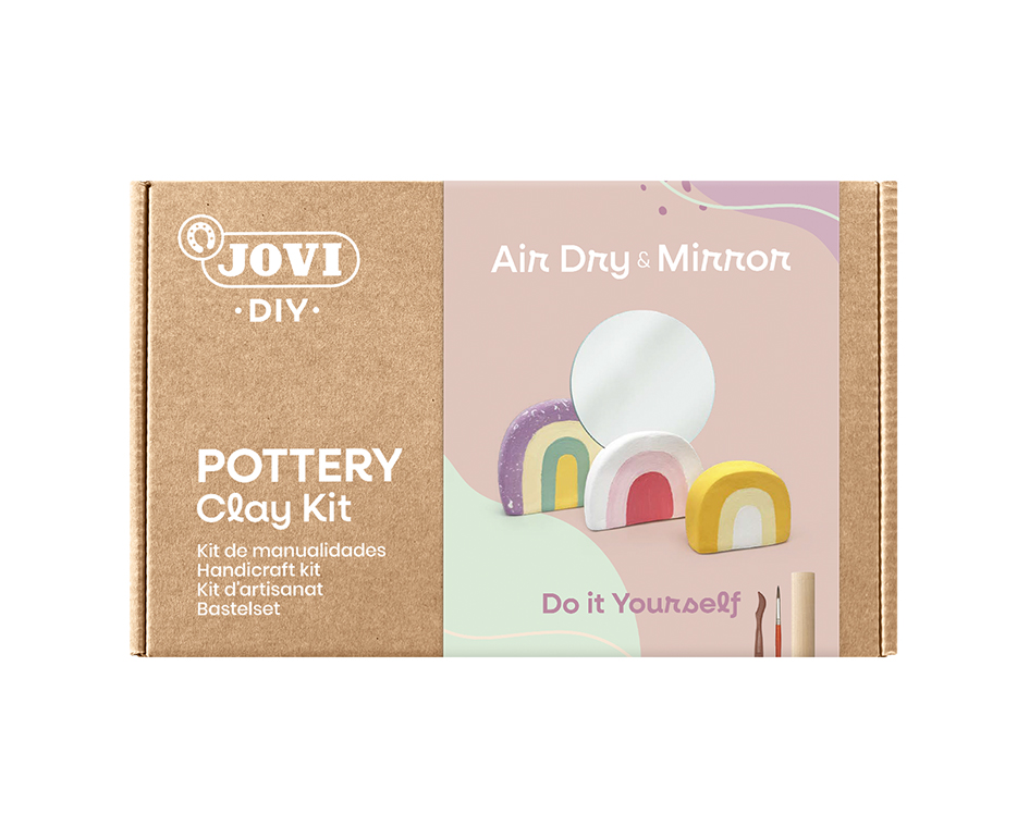 Jovi DIY Töpferset Spiegel – Modelliermasse-Set – 500 g lufttrocknend – 8 × 15 ml Gouache