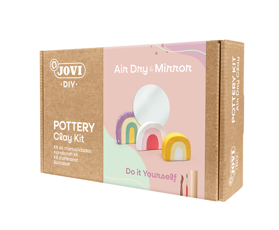 Jovi DIY Töpferset Spiegel – Modelliermasse-Set – 500 g lufttrocknend – 8 × 15 ml Gouache