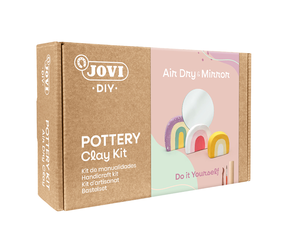 Jovi DIY Töpferset Spiegel – Modelliermasse-Set – 500 g lufttrocknend – 8 × 15 ml Gouache