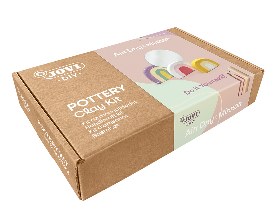 Jovi DIY Töpferset Spiegel – Modelliermasse-Set – 500 g lufttrocknend – 8 × 15 ml Gouache