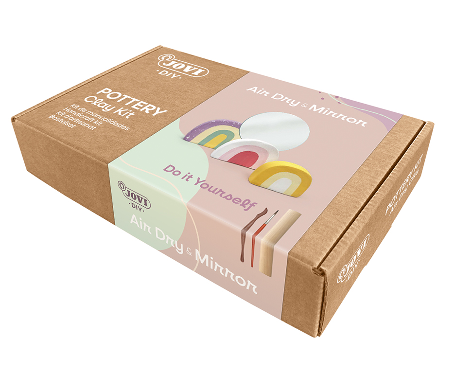 Jovi DIY Töpferset Spiegel – Modelliermasse-Set – 500 g lufttrocknend – 8 × 15 ml Gouache