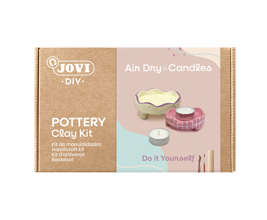 Jovi DIY Töpferset: Kerzen – lufttrocknende Knete-/Modelliermasse-Set – 500 g, 8 × 15 ml Gouache