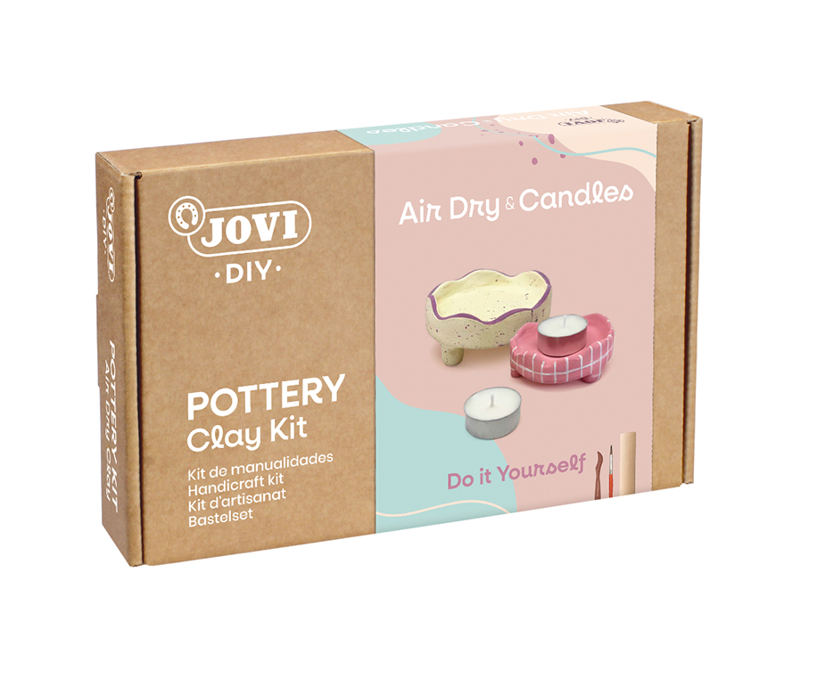 Jovi DIY Töpferset: Kerzen – lufttrocknende Knete-/Modelliermasse-Set – 500 g, 8 × 15 ml Gouache
