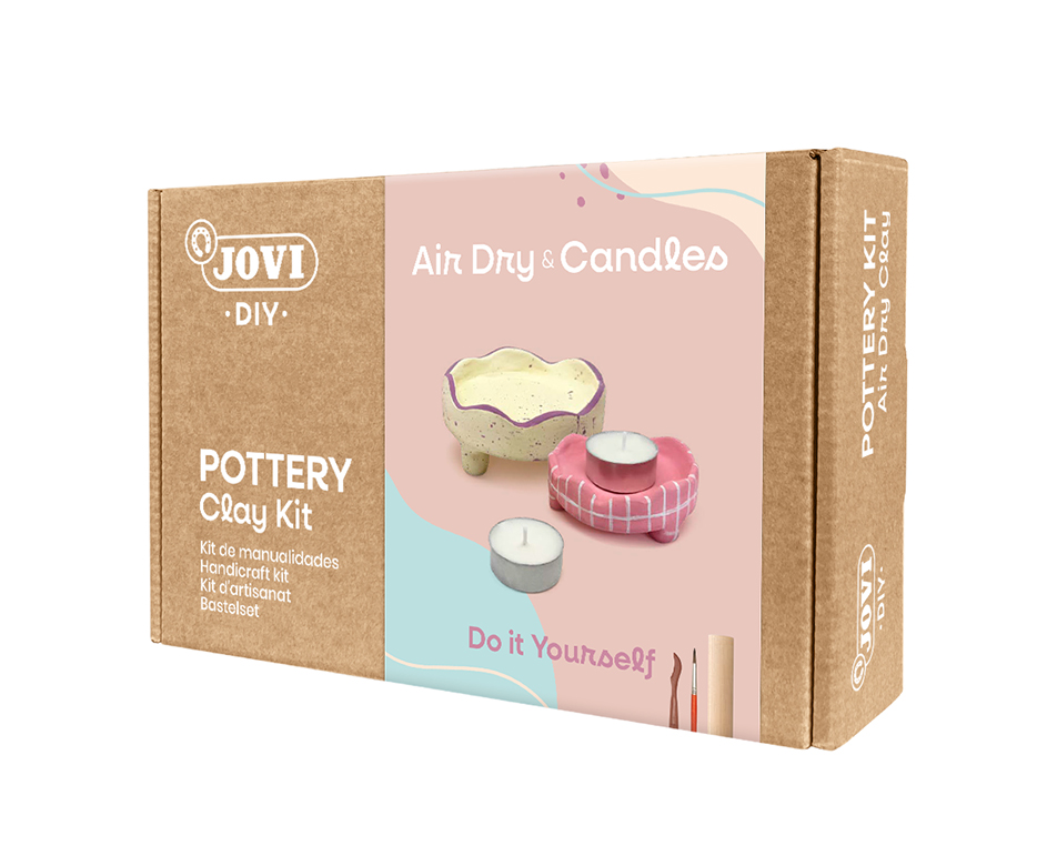 Jovi DIY Töpferset: Kerzen – lufttrocknende Knete-/Modelliermasse-Set – 500 g, 8 × 15 ml Gouache