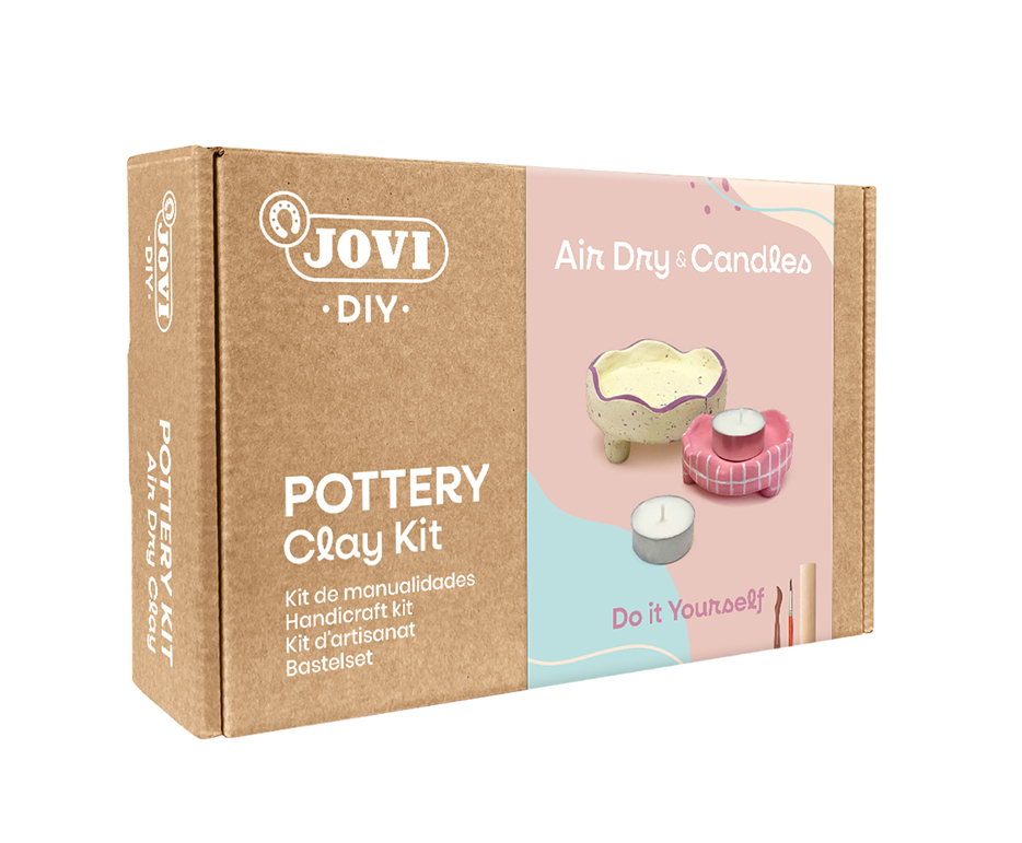 Jovi DIY Töpferset: Kerzen – lufttrocknende Knete-/Modelliermasse-Set – 500 g, 8 × 15 ml Gouache