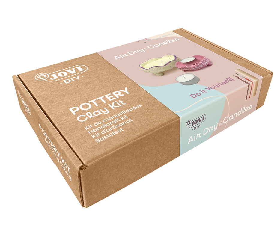 Jovi DIY Töpferset: Kerzen – lufttrocknende Knete-/Modelliermasse-Set – 500 g, 8 × 15 ml Gouache