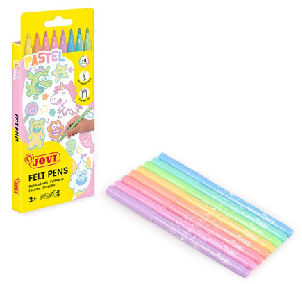 Jovi Filzstifte Middle Tip Pastell – Rundspitze, 3 mm, 8 Farben
