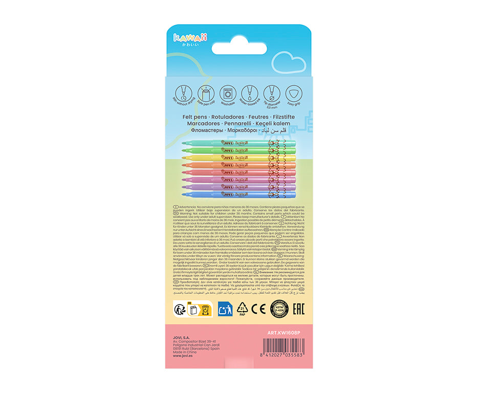 Jovi Kawaii Filzstifte Pastell – Rundspitze, 6 Farben