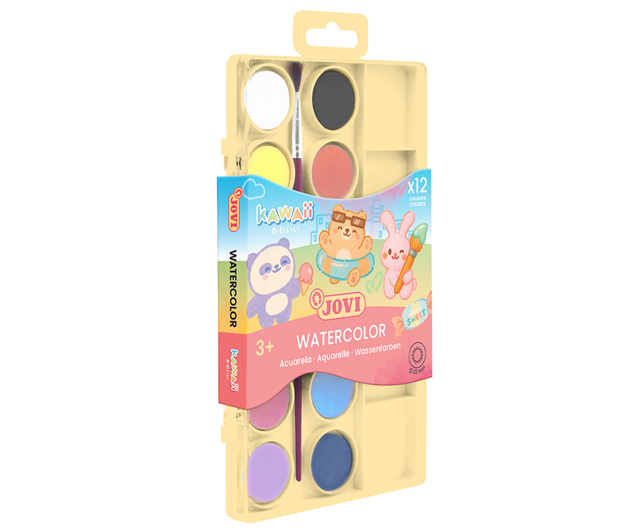 Jovi Kawaii Aquarellfarben – 12 Farben – Inklusive Pinsel – Für Papier, Aquarellpapier