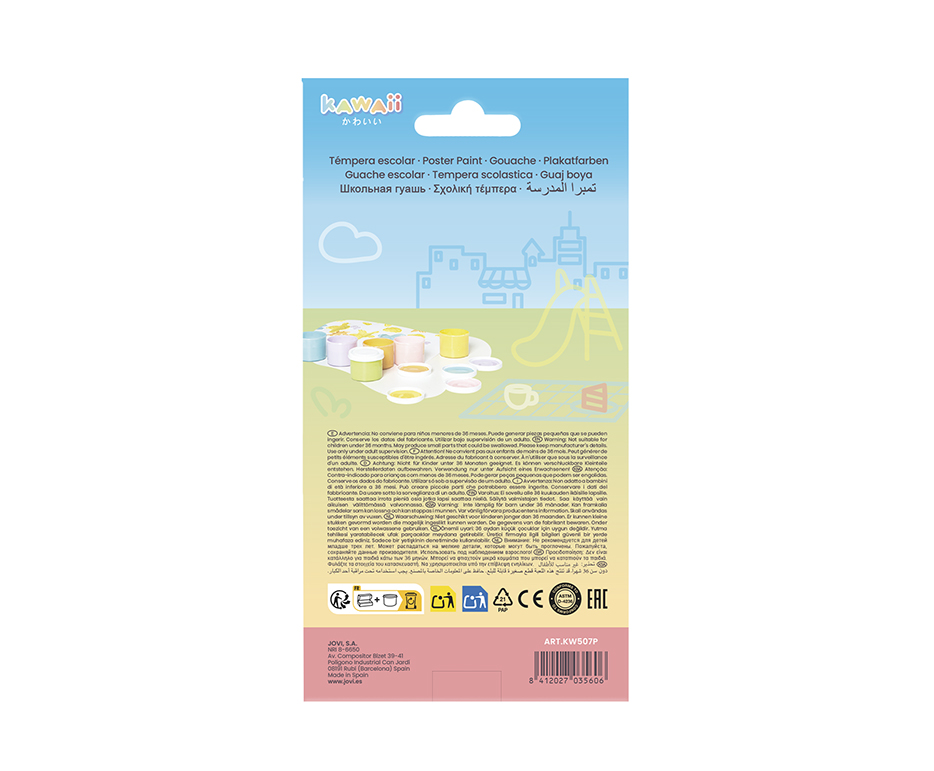 Jovi Kawaii Gouache – Mehrfarbig – 8 Farben, 8×15 ml (120 ml) – für Papier, Holz, Stoff