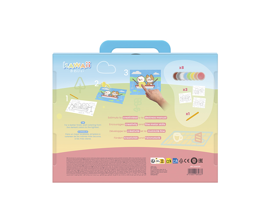Jovi Kawaii – Sandmalen-Bastelset – 8 × 45 g Farbsand, 3 Vorlagen & Stift