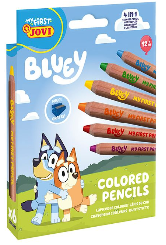 JOVI Buntstifte Bluey – 4-in-1, 6 Farben, mit Spitzer