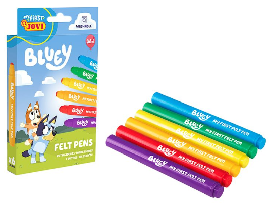 Jovi Bluey Filzstifte – Rundspitze, 7,5 mm, auswaschbar, 6er Set