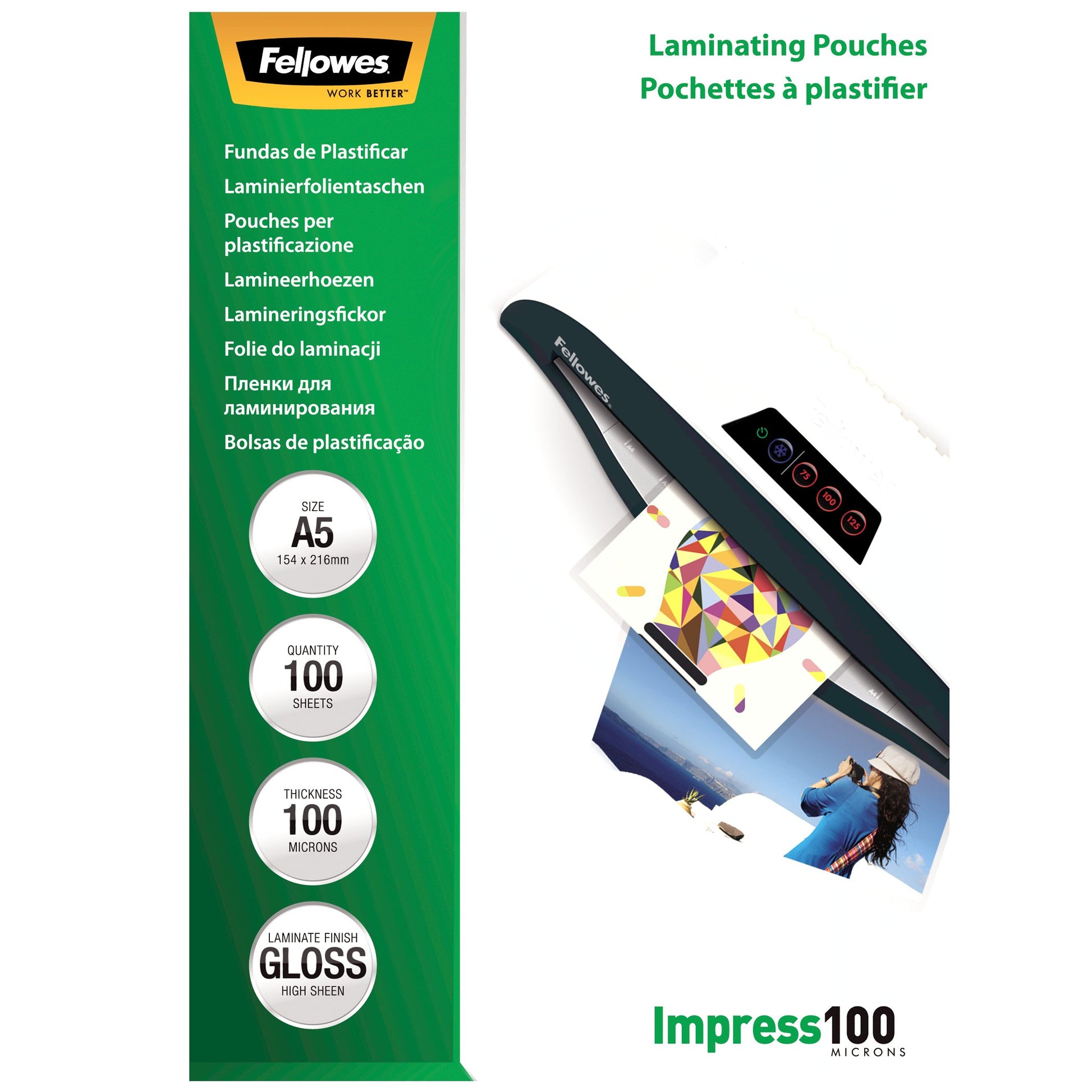 Fellowes Selbstlaminierfolien A5 – 100 µm, glänzend, 100 Stück