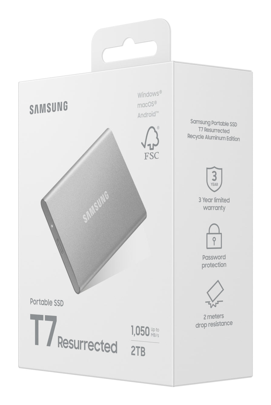 Samsung T7 – 2 TB Tragbare SSD, USB 3.2 Gen 2 (10 Gbit/s), 1050 MB/s Lesen, 1000 MB/s Schreiben, Silber