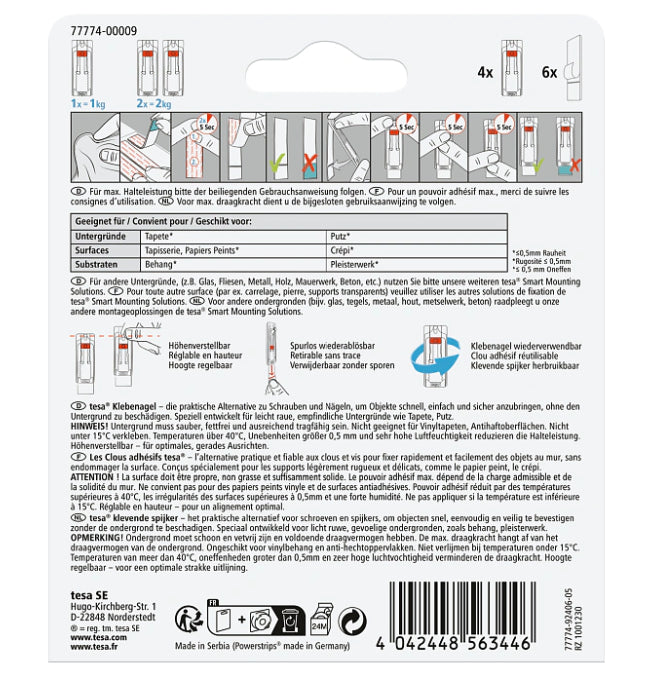 TESA Haken – Polystyrol – rot/weiss – 1 kg – 4 Stück