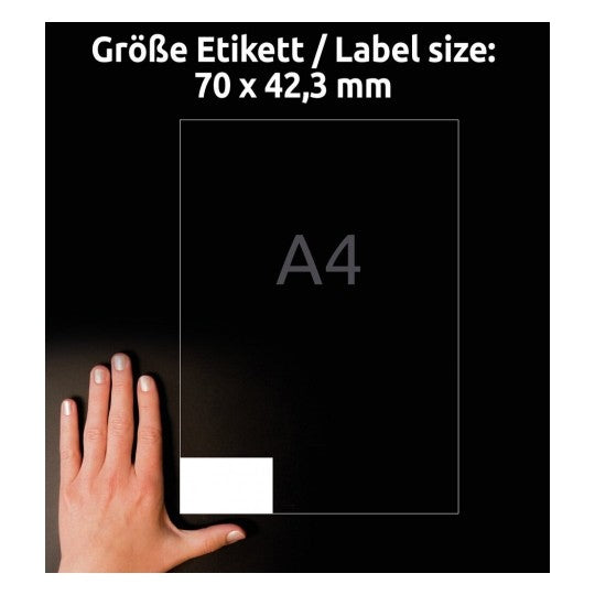 AVERY Zweckform 3652-10 – Etiketten A4 70 × 42 mm – Papier, weiss – permanent haftend – Laser/Inkjet