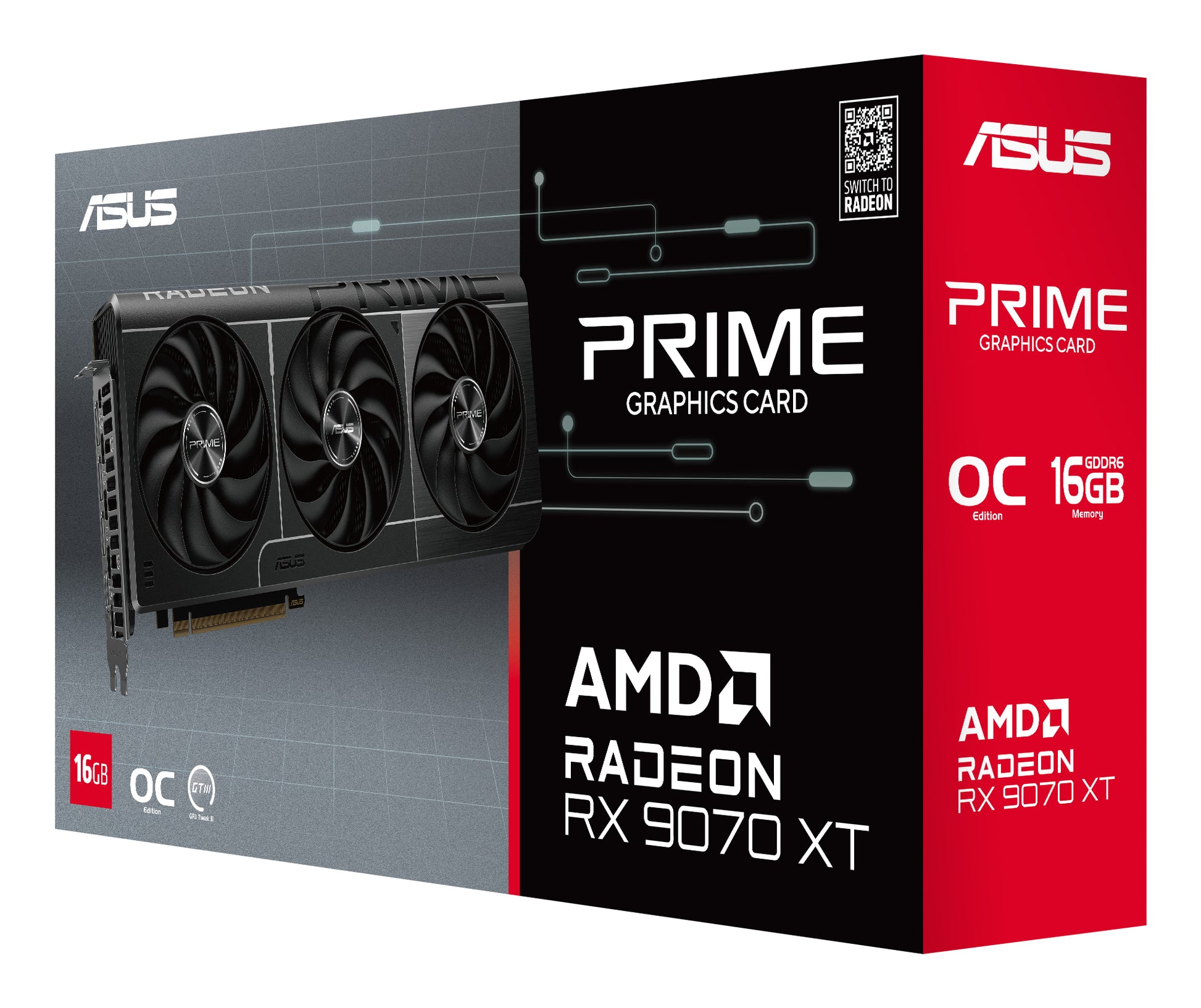 ASUS Grafikkarte PRIME-RX9070XT-O16G – Radeon RX 9070 XT, 16 GB GDDR6, PCIe 5.0, 3×DP, 1×HDMI 2.1b, 2,5 Slots