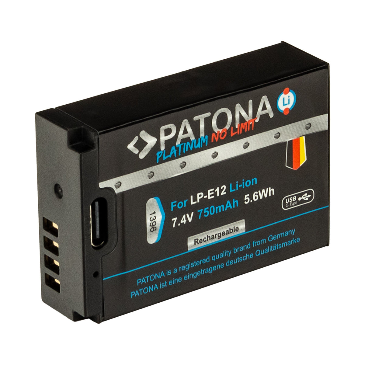 PATONA Platinum Akku LP-E12 – 750 mAh, 7,4 V, USB-C – für Canon LP-E12, EOS 100D, EOS M50 und andere