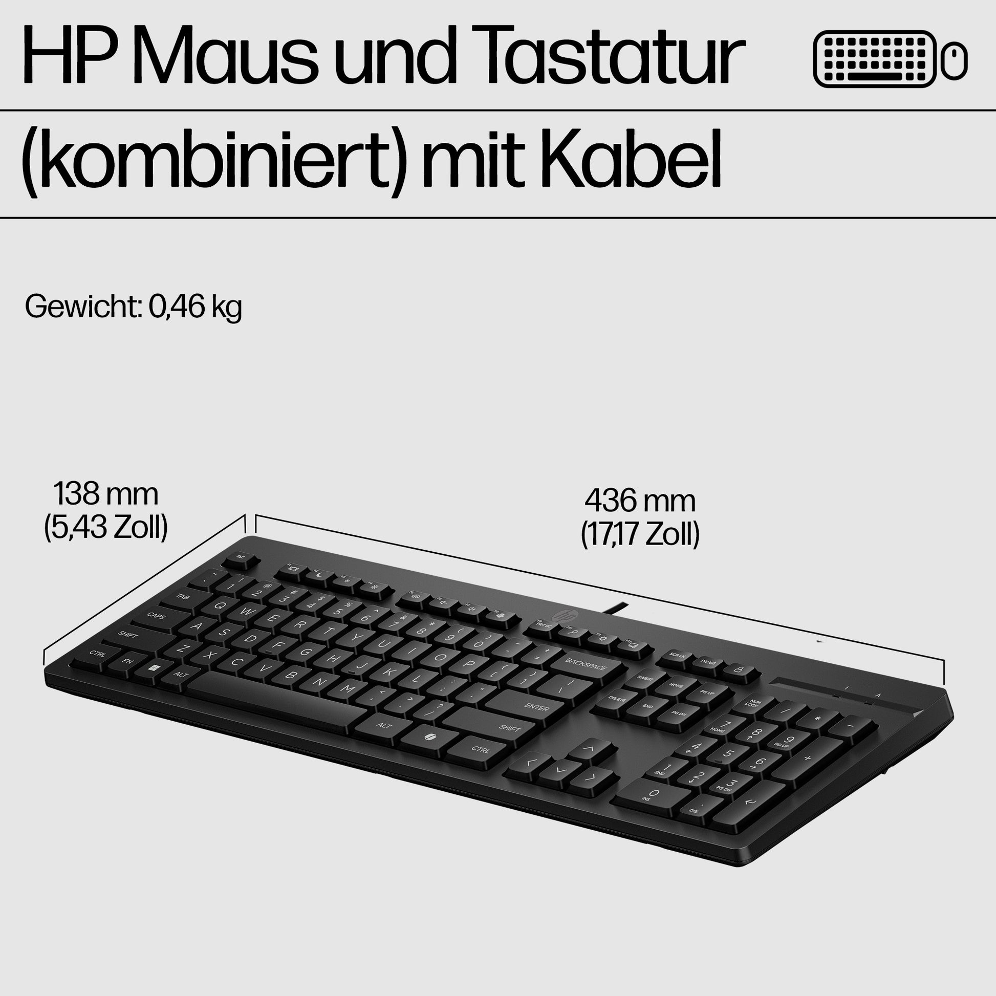 HP 225 – Tastatur-Maus-Set – kabelgebunden, USB – schwarz