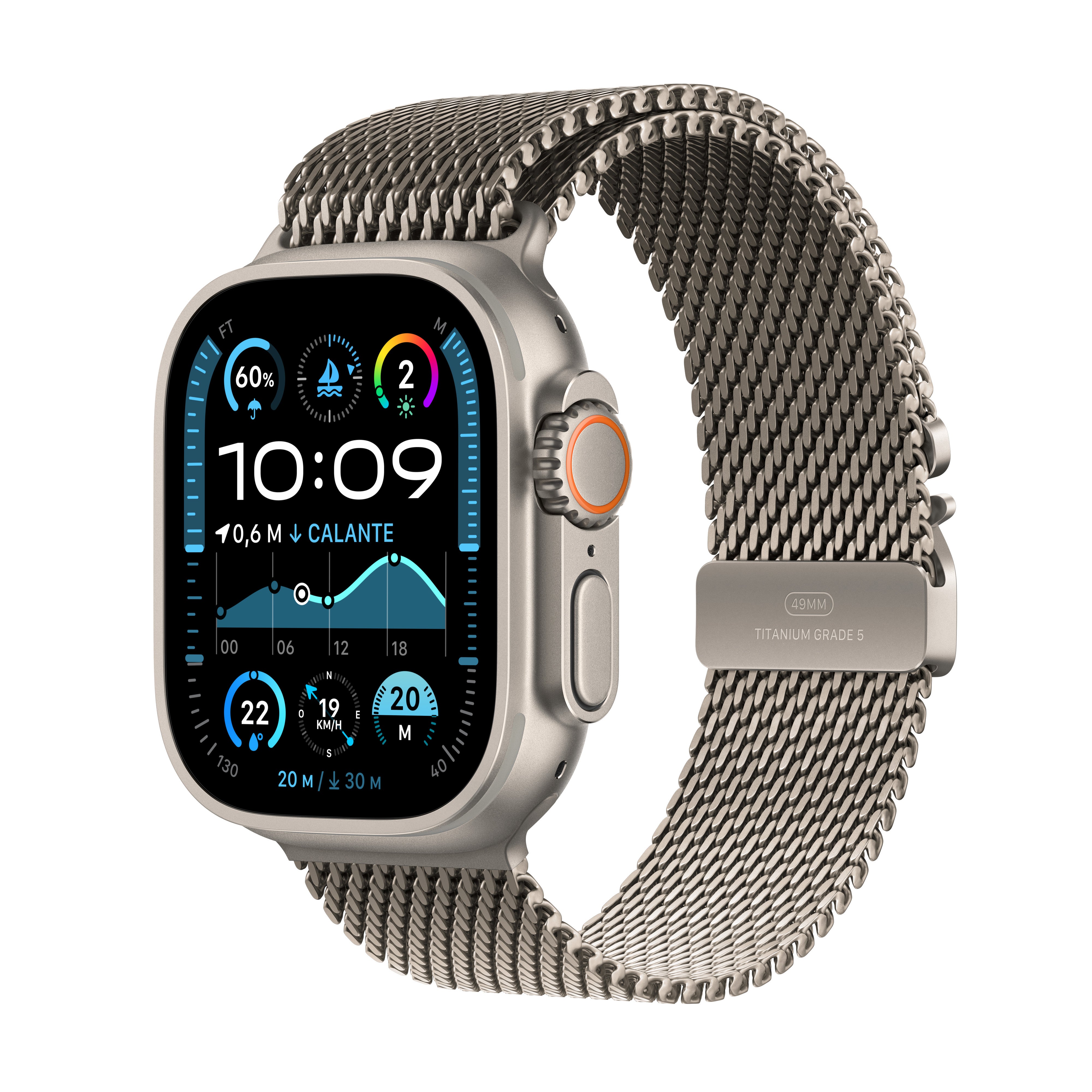 Apple Watch Ultra 2 (2024) Natural Titanium – Smartwatch – 49 mm, OLED, Saphirglas, 100 m, Milanese Loop (S)