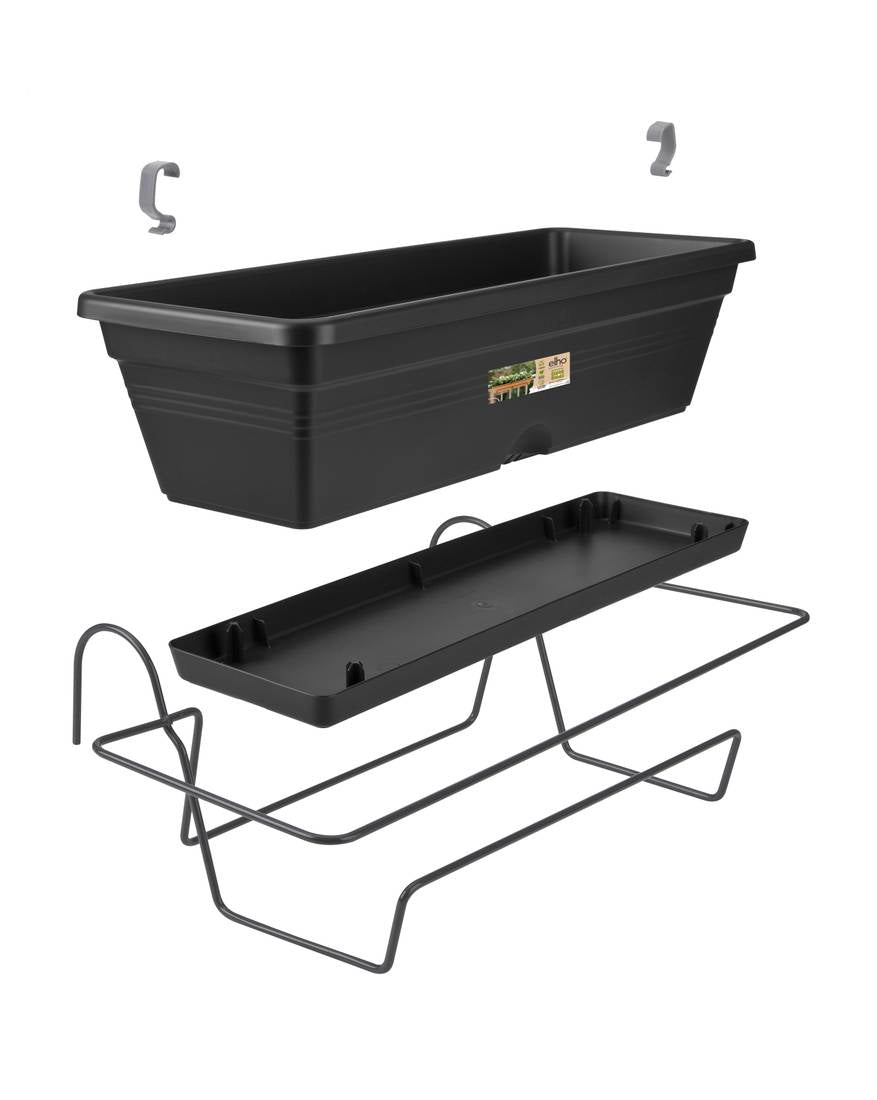 elho Green Basics Balkonkasten – 68,5 × 26 × 16,5 cm – Kunststoff, schwarz