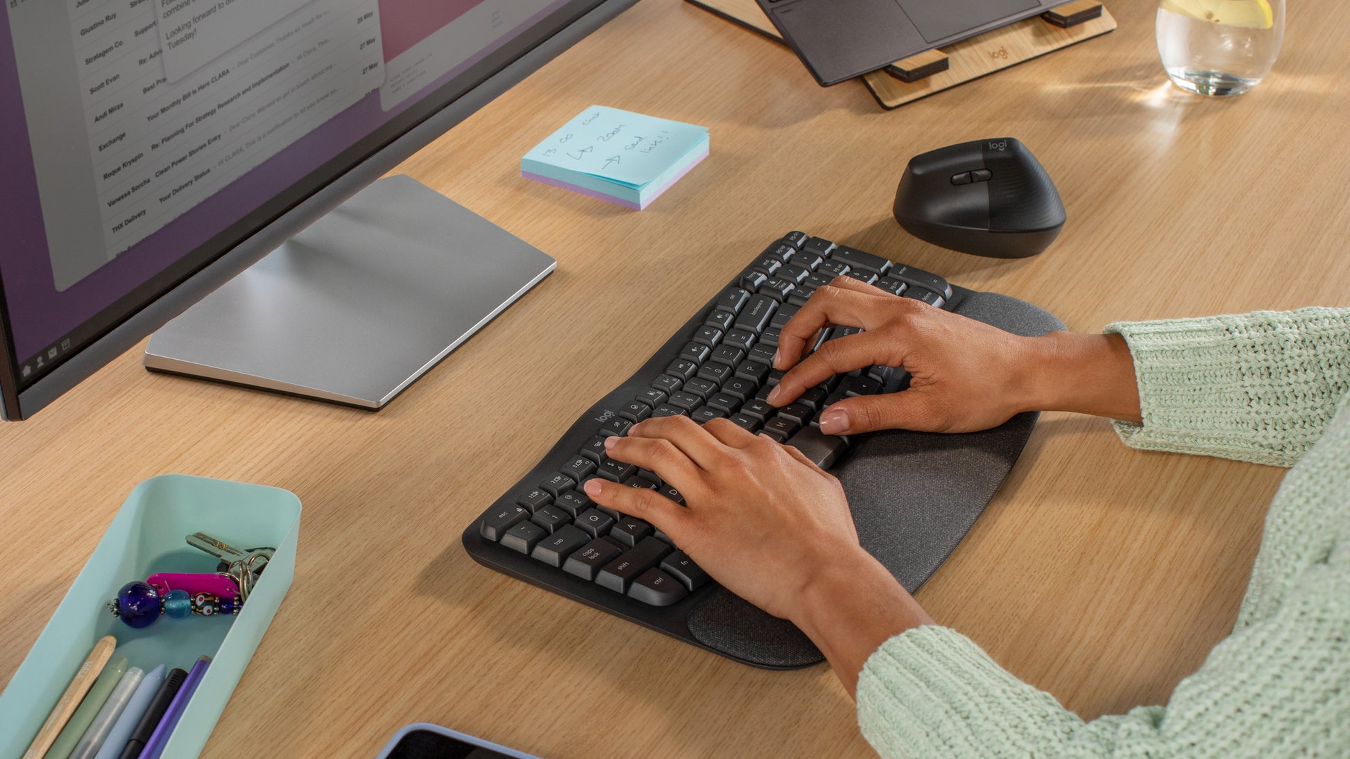 Logitech Wave Keys – Ergonomische Tastatur – Membran – Bluetooth & 2,4 GHz (Logi Bolt) – QWERTY (ES) – Graphit