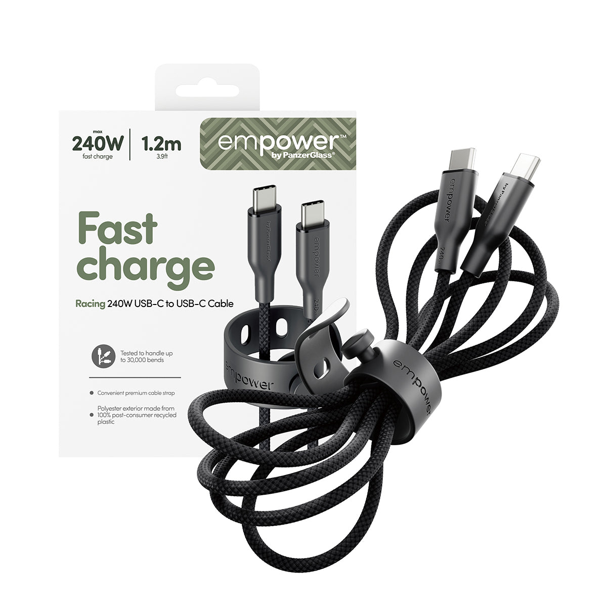 PanzerGlass USB-C auf USB-C Kabel – USB 2.0 (480 Mbit/s) – 1,2 m – PD 240 W – Schwarz