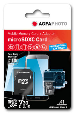 AgfaPhoto microSDXC 32 GB – UHS-I, Klasse 10, U3, V30, A1, 100/95 MB/s