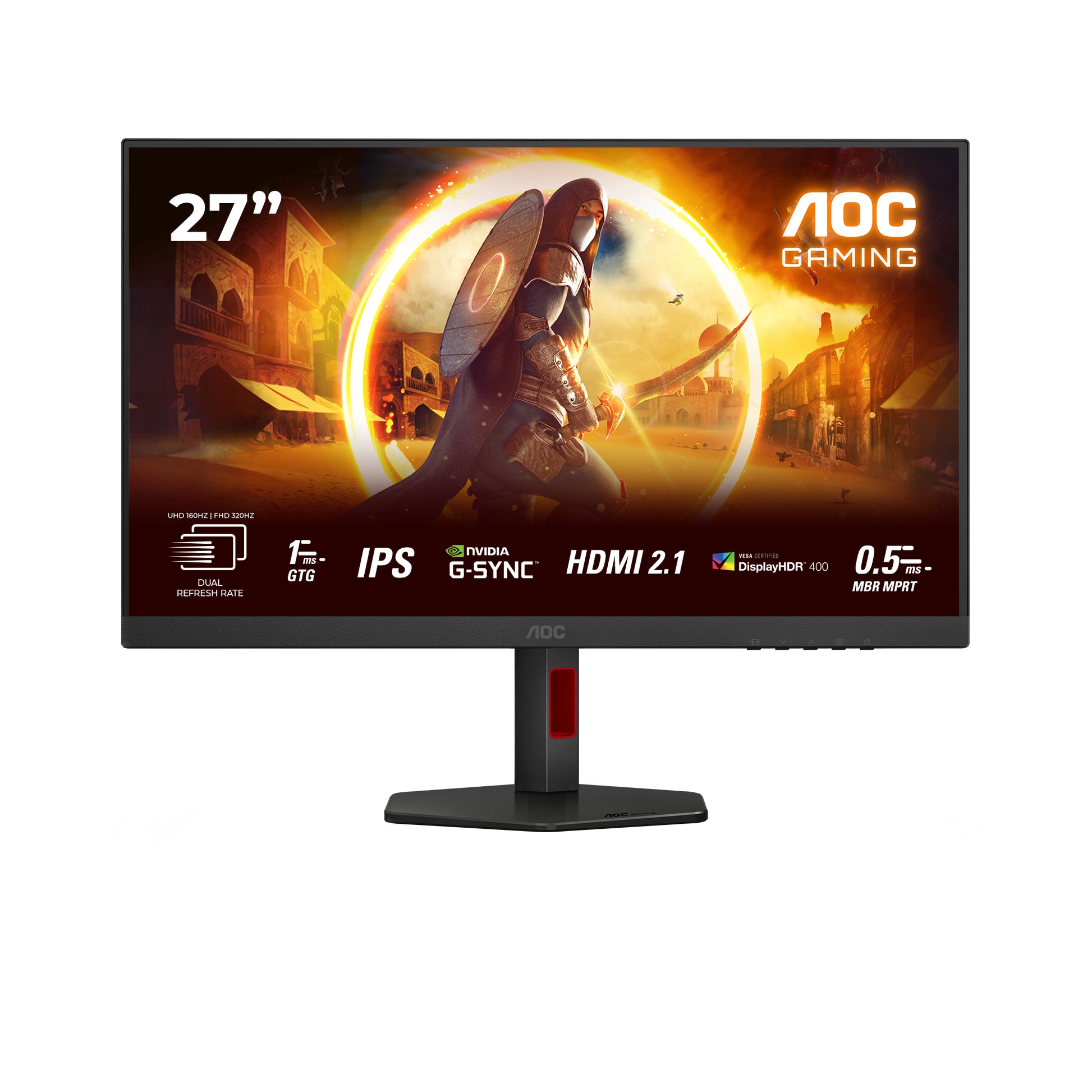 AOC U27G4R – Monitor, 27", Fast IPS, 160 Hz, 400 cd/m², USB-Hub integriert, VESA 100 × 100, Rot