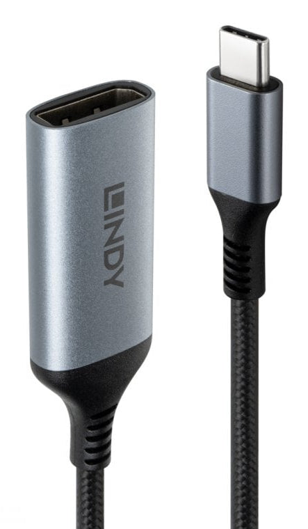 Lindy USB-C auf DisplayPort Kabel DP 1.4 8K 60 Hz – 0,15 m – HDR – Grau/Schwarz