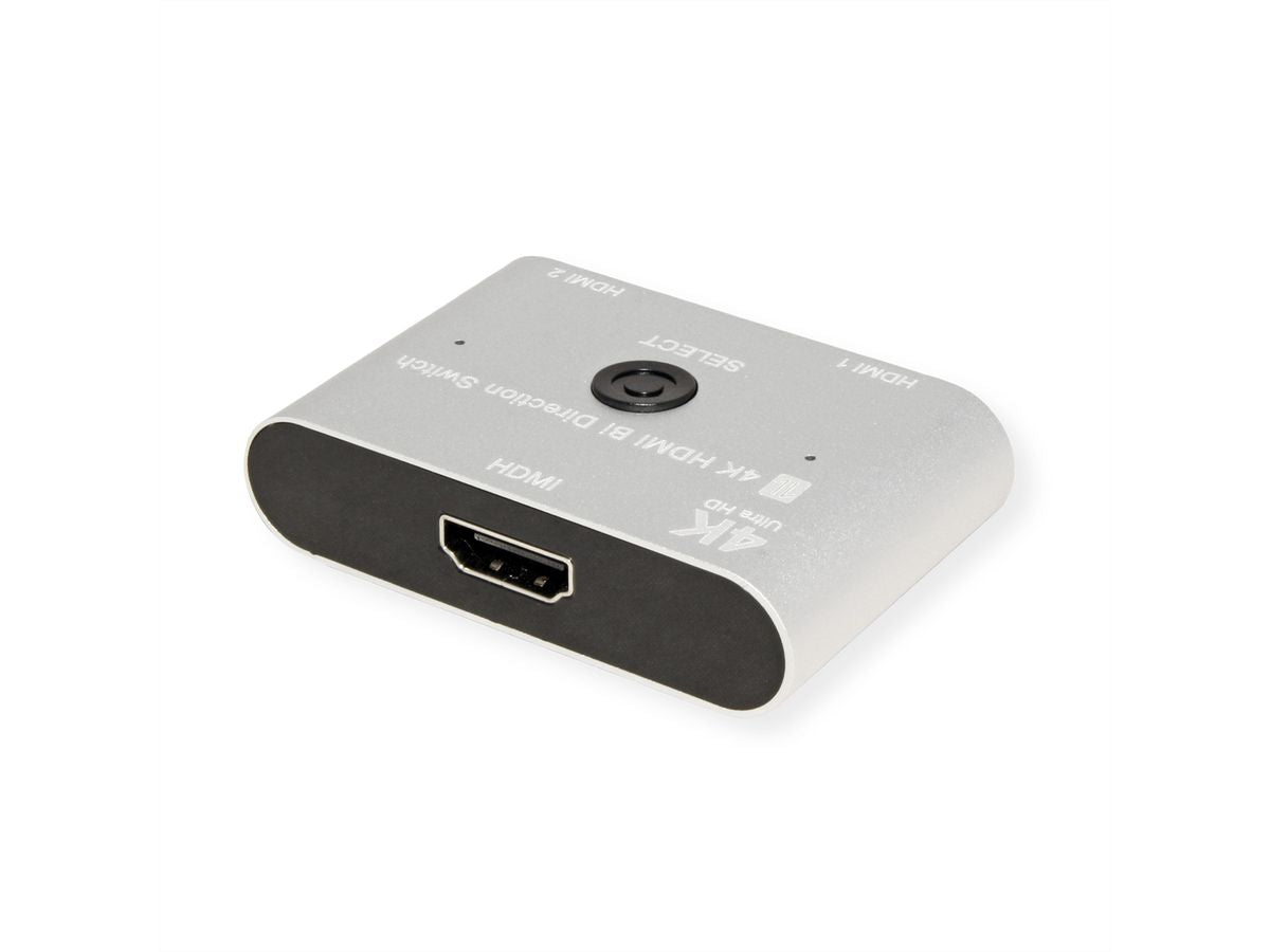 VALUE HDMI Switch, 2× HDMI In / 1× HDMI Out, 4K@60 Hz, bidirektional, HDR, Schwarz/Silber