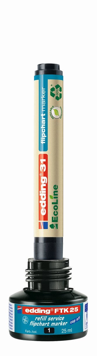 Edding FTK 25 Whiteboard-Marker Nachfülltinte – Schwarz, 25 ml, für edding e-380, e-383, EcoLine e-31 und andere