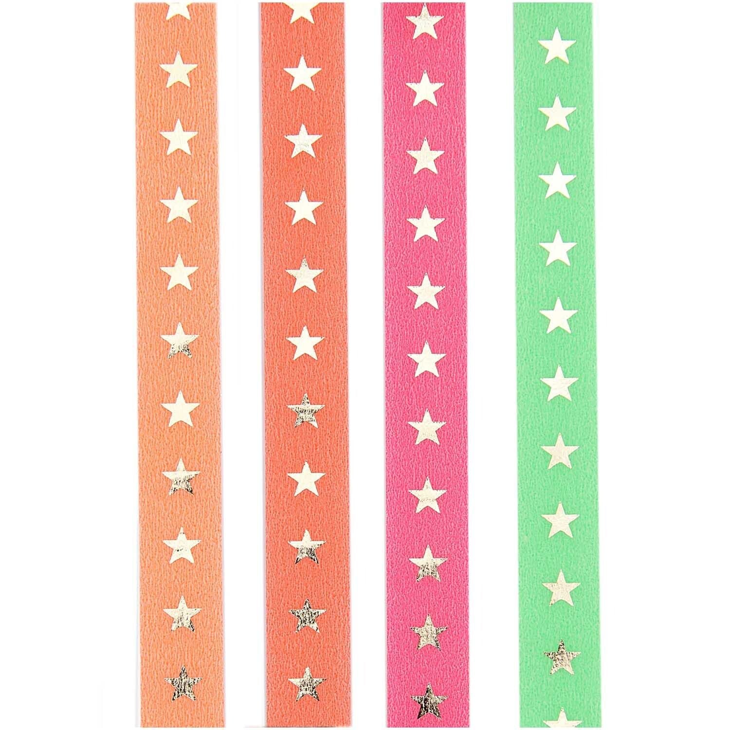 Rico Design Sterne Washi Tape Set – 15 mm × 10 m, mehrfarbig, Papier, wiederablösbar, 4 Rollen