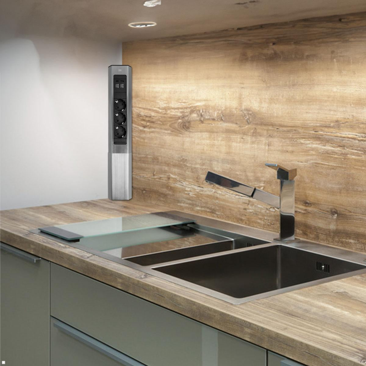 Bachmann Steckdosenleiste – 3×Schuko (Typ E/F), USB-A/USB-C 22 W, 2,0 m, IP20