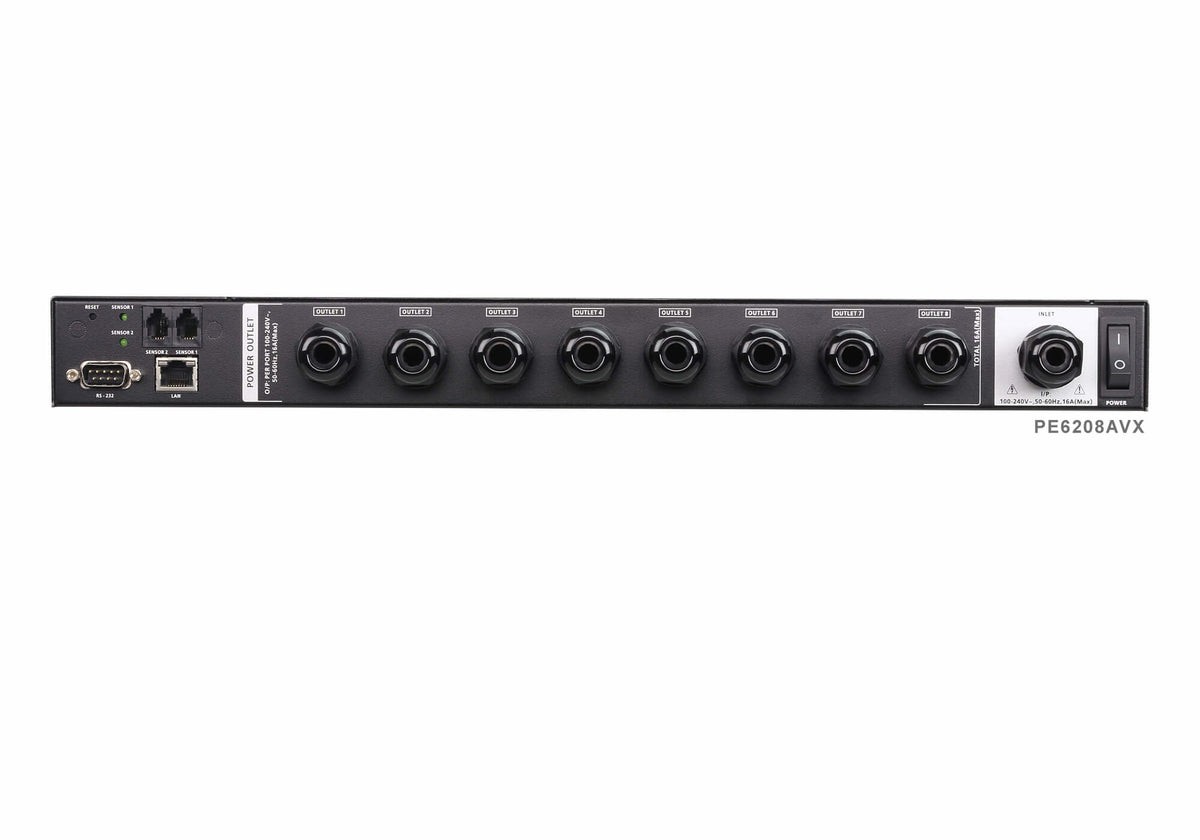 ATEN Controller – 3,7 kW, 100–120 V, 20 A – C20 IN, 8× C13 OUT, 1U – Schwarz – PE6208AV