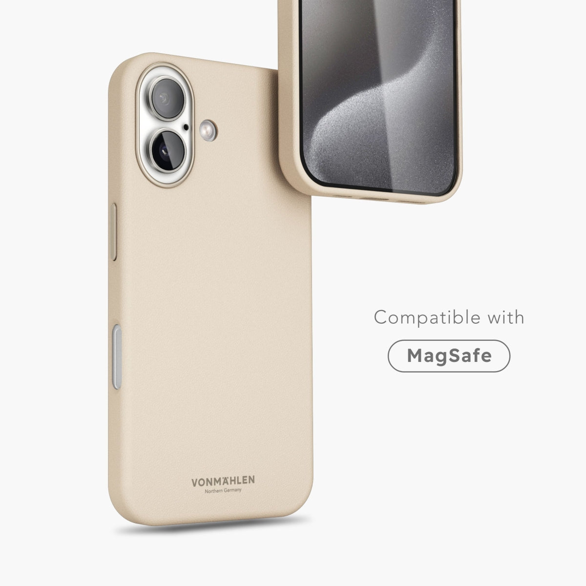 Vonmählen Backcover – für Apple iPhone 16 Plus – MagSafe, Mikrofaser + Veganes Leder, Creme