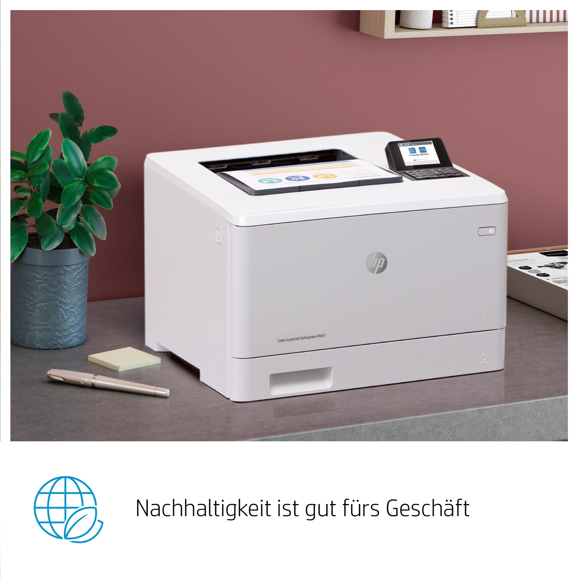 HP Color LaserJet Enterprise M455dn – A4, Farbe, Duplex, 27 S./Min., 600 × 600 dpi, WLAN/LAN/USB