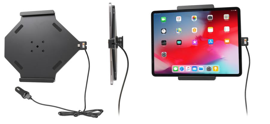 Brodit Fahrzeug-Dock für Apple iPad Pro 12,9" (3.–5. Gen.) – mit Ladegerät (Zigarettenanzünder) – Schwarz